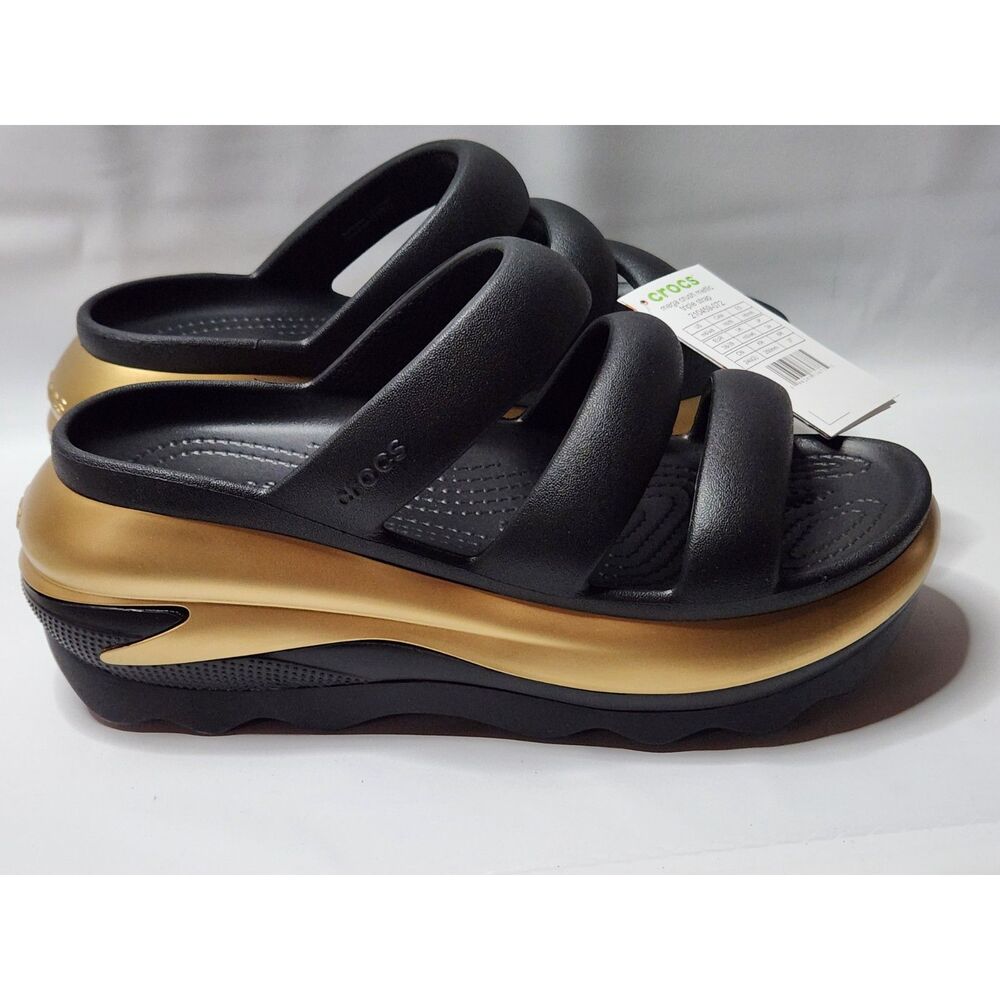 Crocs Mega Crush Triple Strap Platform Sandals Women’s 8 Black Metallic NWT